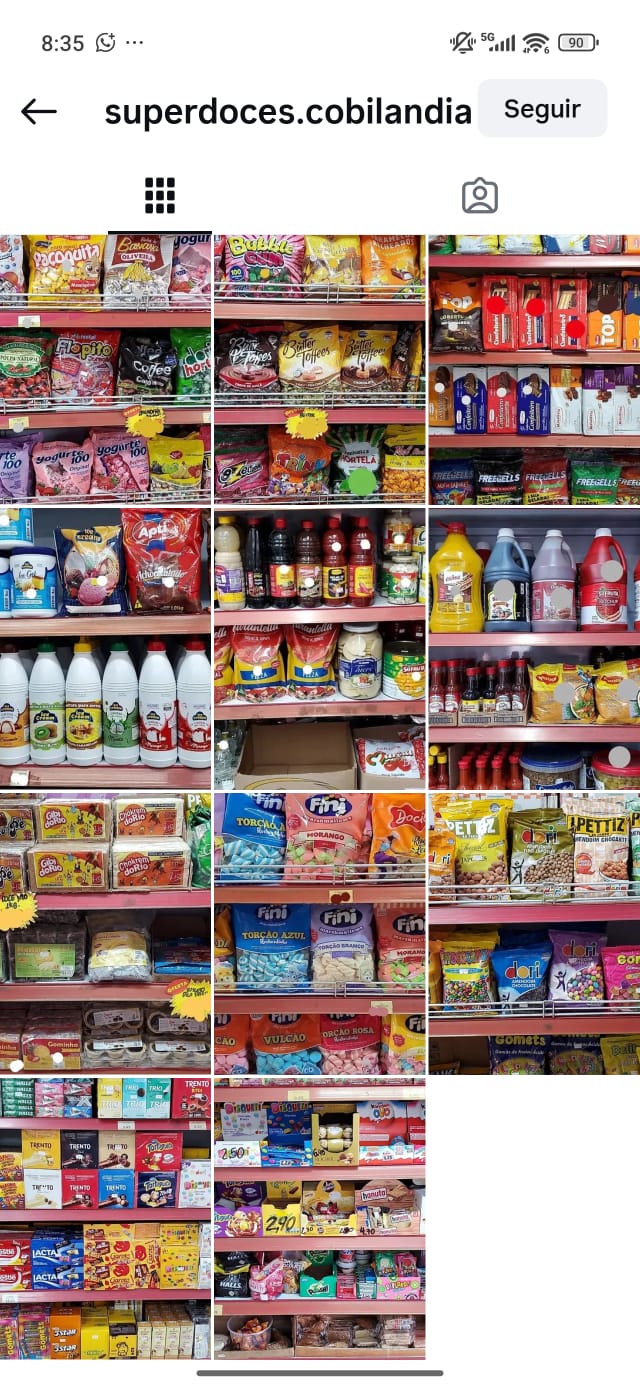Prateleiras da loja Super Doces